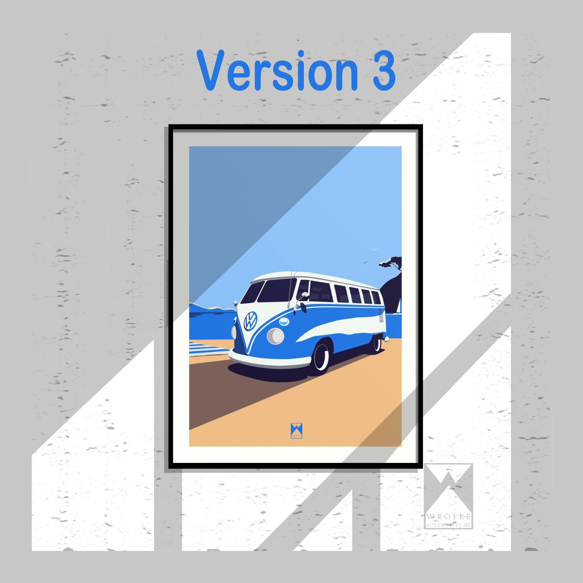 Retro VW Surf Bus on the beach minimalist art poster