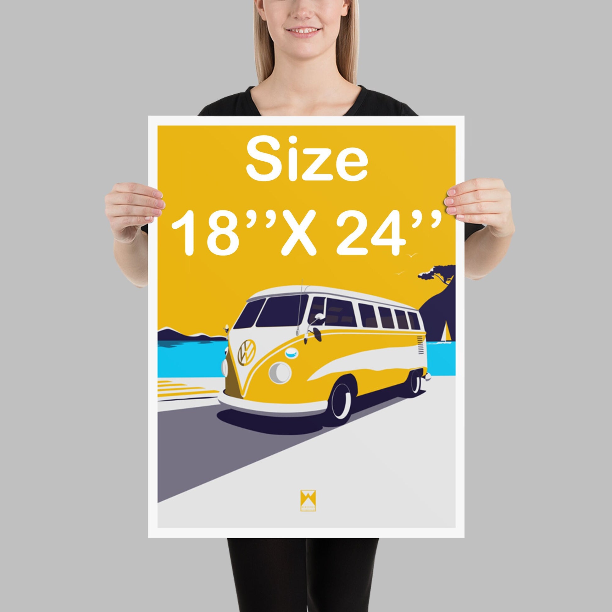 Vintage VW Bus Poster, Samba Bus, VW Van, Car Poster, Retro, Art, Illustration, Vector, Present, Gift, Wall art, Wall print, Wrofee