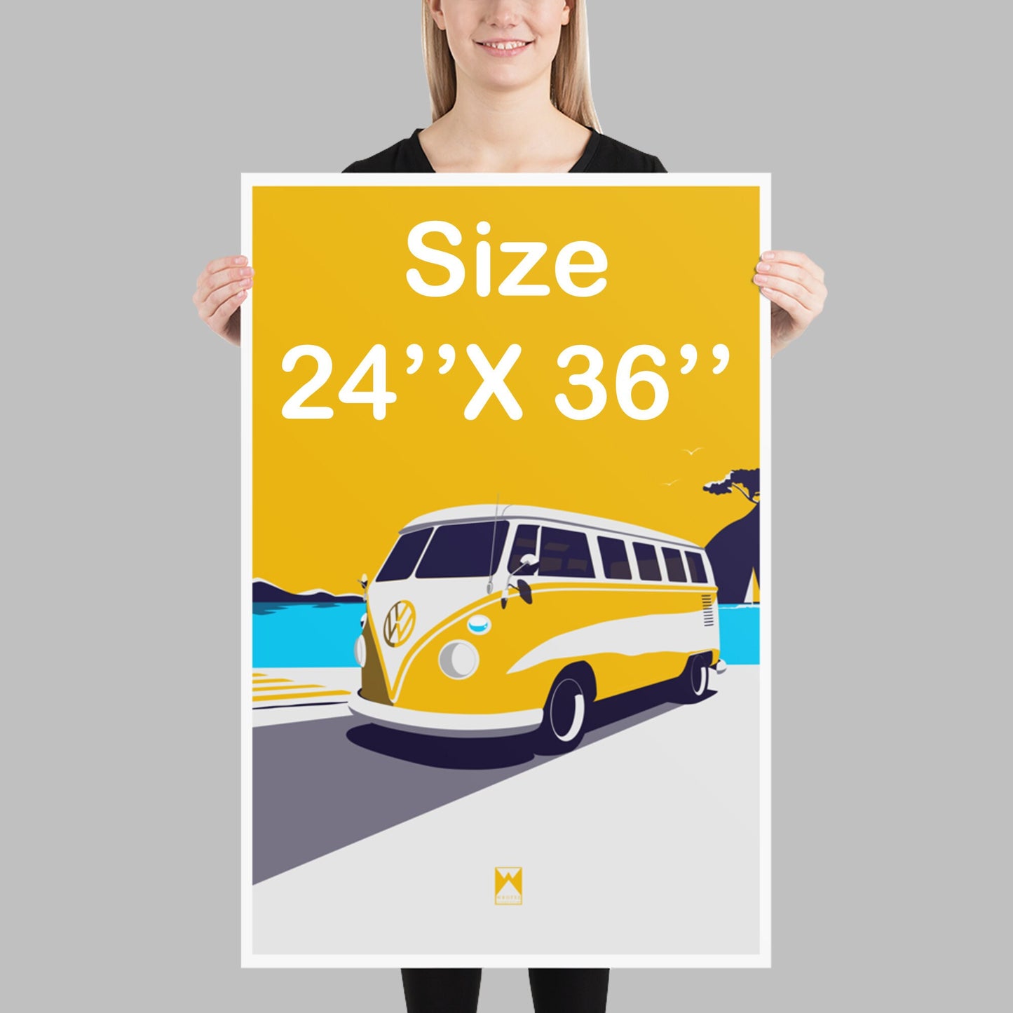 Vintage VW Bus Poster, Samba Bus, VW Van, Car Poster, Retro, Art, Illustration, Vector, Present, Gift, Wall art, Wall print, Wrofee