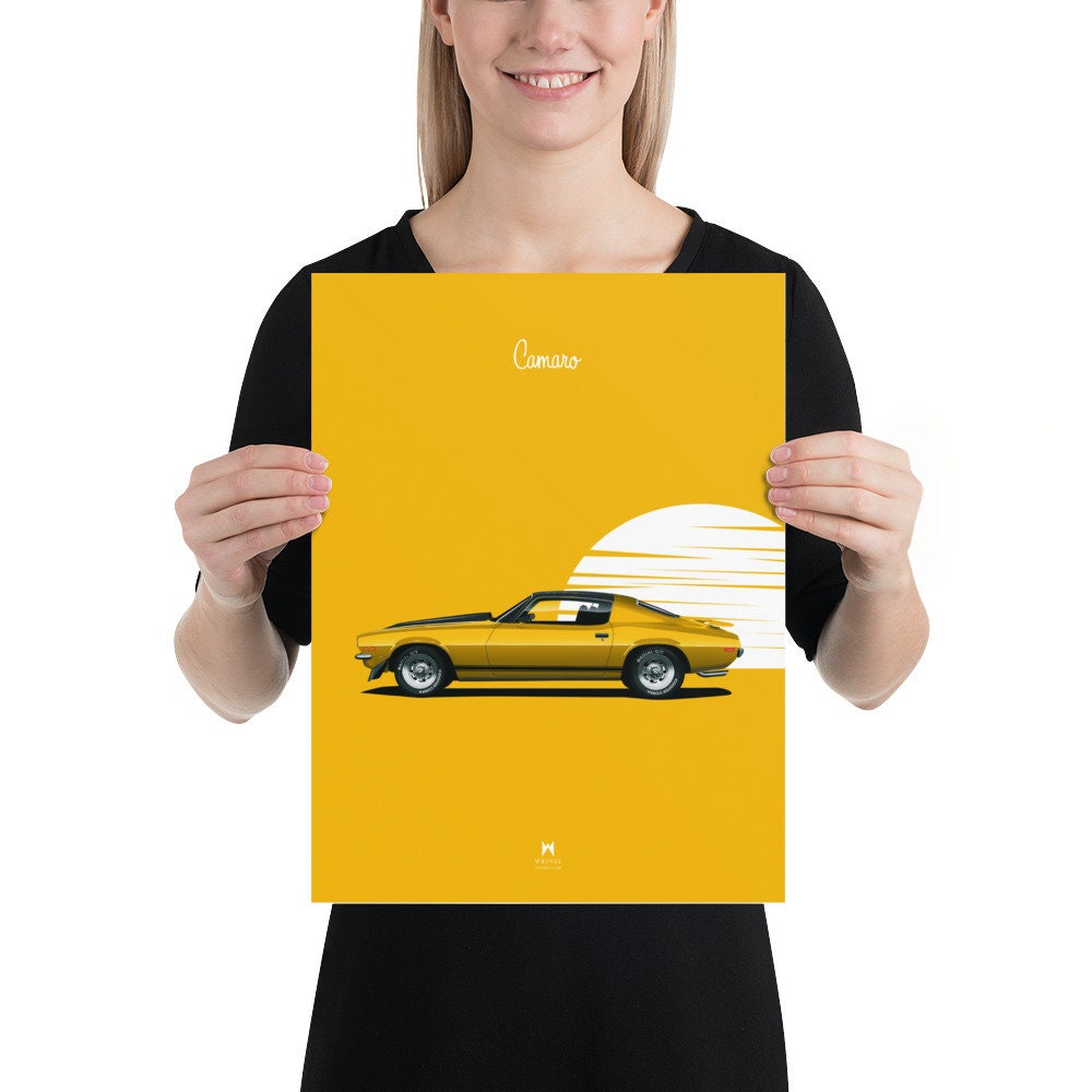 Camaro Poster, Vintage Cars, Bumblebee, Car Wall Decor, Car Wall Art, American Muscle Car by Wrofee | Unframed