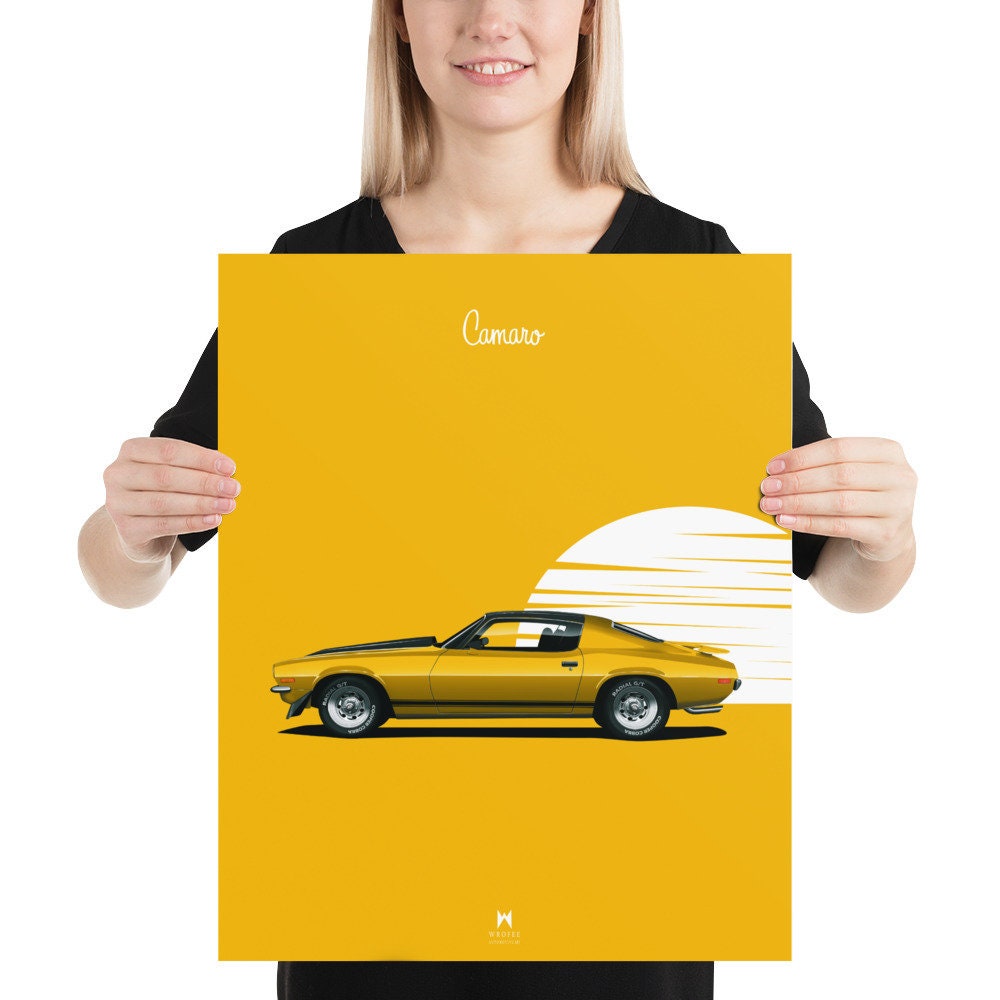 Camaro Poster, Vintage Cars, Bumblebee, Car Wall Decor, Car Wall Art, American Muscle Car by Wrofee | Unframed