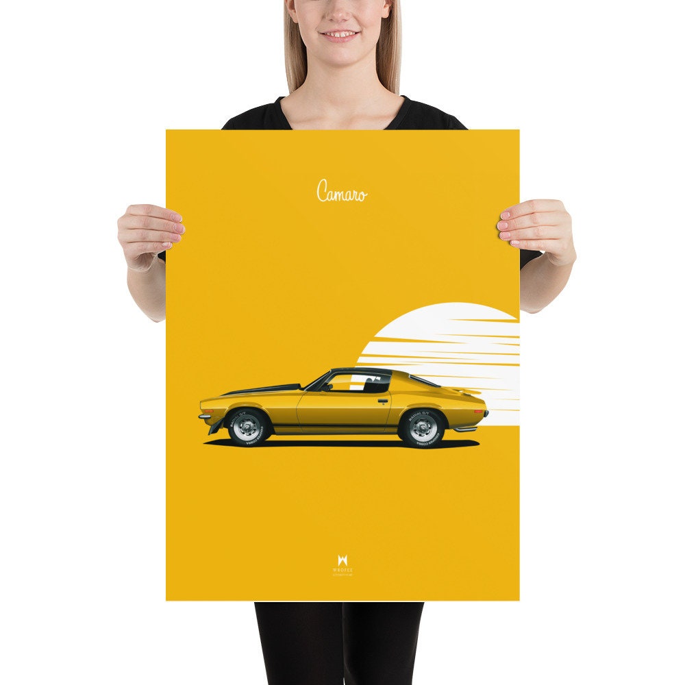 Camaro Poster, Vintage Cars, Bumblebee, Car Wall Decor, Car Wall Art, American Muscle Car by Wrofee | Unframed