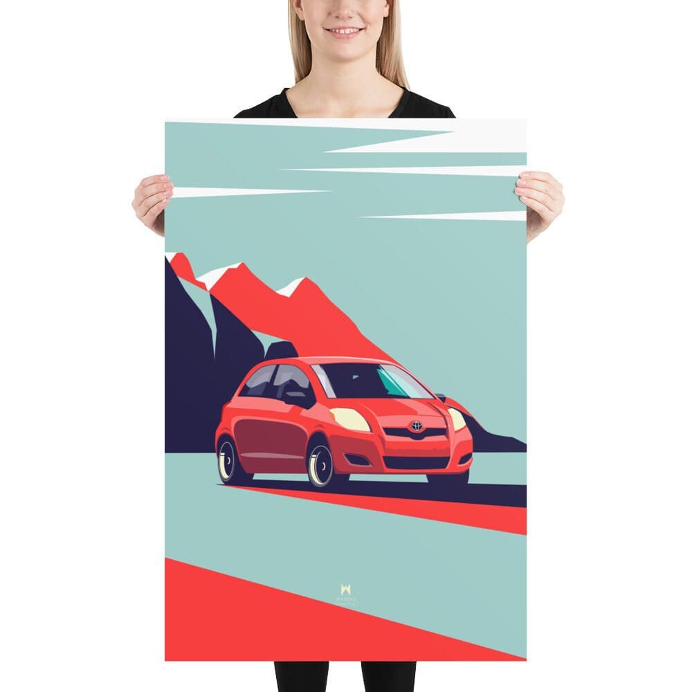 Toyota Yaris, Vintage Car Poster, Retro Car Print, Car Wall Art, Car Wall Decor, Gift for Car Guy by Wrofee | Unframed