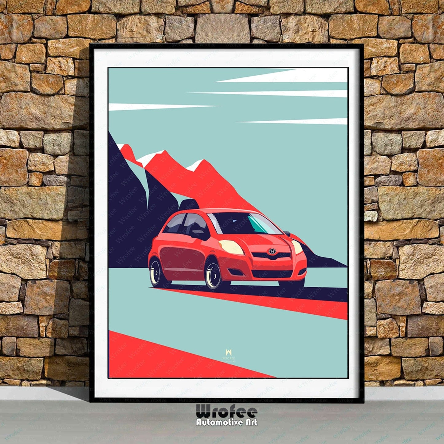 Toyota Yaris, Vintage Car Poster, Retro Car Print, Car Wall Art, Car Wall Decor, Gift for Car Guy by Wrofee | Unframed