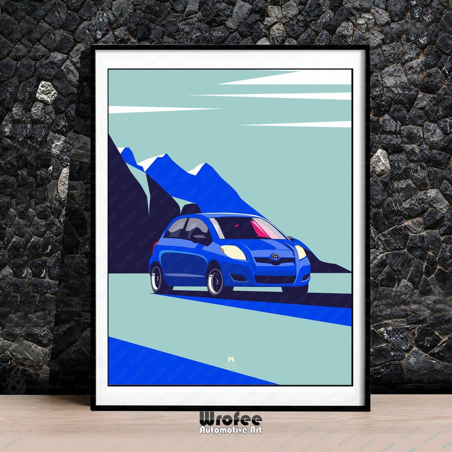 Toyota Yaris, Vintage Car Poster, Retro Car Print, Car Wall Art, Car Wall Decor, Gift for Car Guy by Wrofee | Unframed