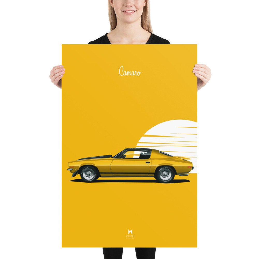 Camaro Poster, Vintage Cars, Bumblebee, Car Wall Decor, Car Wall Art, American Muscle Car by Wrofee | Unframed