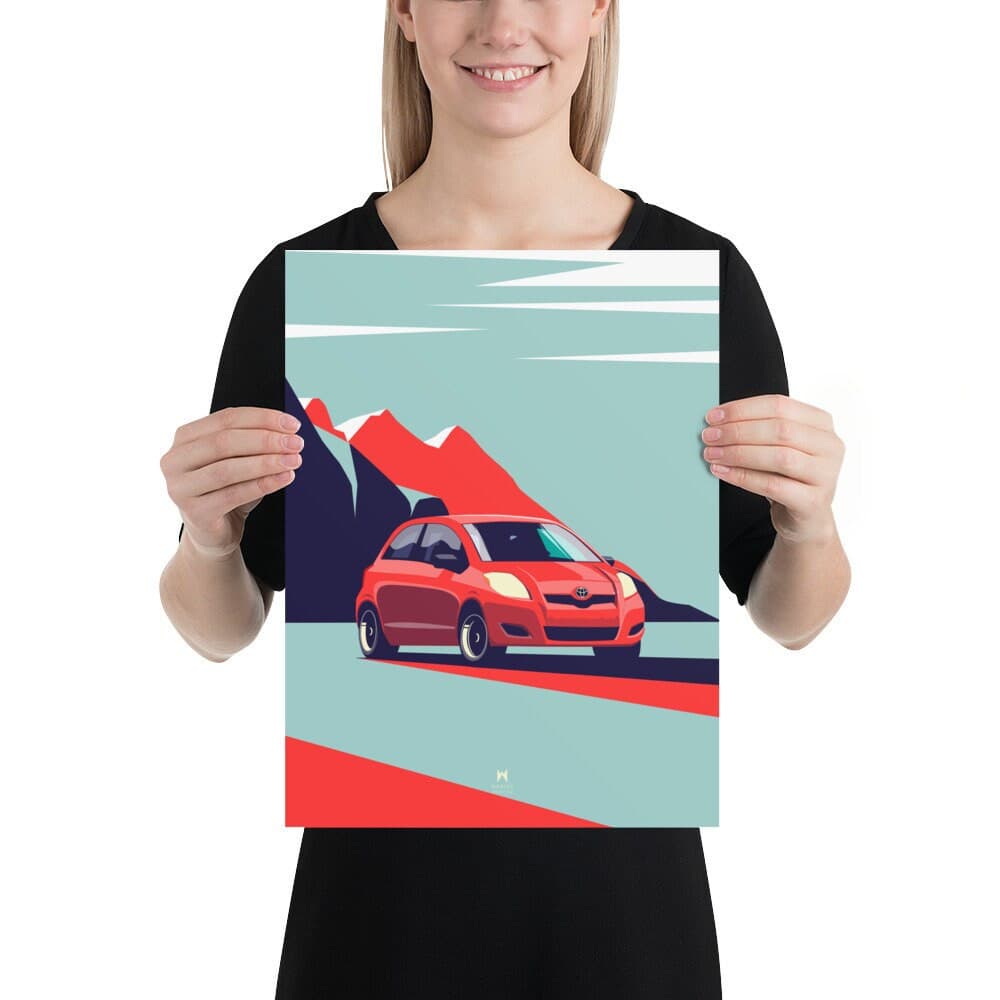 Toyota Yaris, Vintage Car Poster, Retro Car Print, Car Wall Art, Car Wall Decor, Gift for Car Guy by Wrofee | Unframed